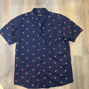 Molokai Surf Co. Pizza Slice Print Button Down Shirt - Navy Blue - Men's 2XL